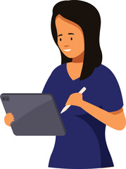 Poster - Smiling woman designer holding digital tablet and stylus working on a project