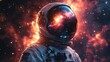 © julija - hyperrealistic astronaut portrait galaxy and nebula reflected in helmet visor deep space exploration theme cinematic lighting