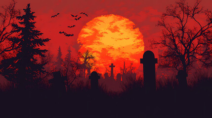 Canvas Print - graveyard silhouette halloween Abstract Background. 