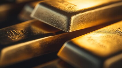 Poster - Close-up view of gleaming gold bars, showcasing their shine and luxury, perfect for financial or investment themes.