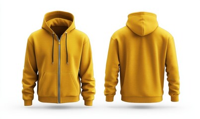 yellow hoodie mockup zip up hoodie mockup front and back on white background template