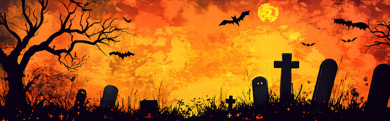 Wall Mural - graveyard silhouette halloween Abstract Background. 