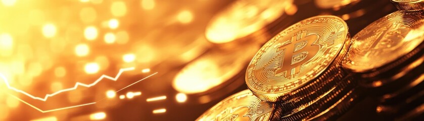 Poster - Close-up of golden coins shining with a warm glow, symbolizing wealth and financial investment in a modern economy.