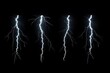 © DK_2020 - Five lightning bolt isolated on black background, collection of five unique lightning strikes
