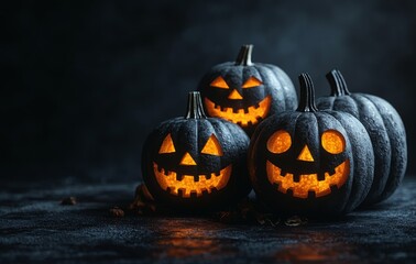 Poster - Jack-o-lanterns with scary faces. Two Halloween pumpkins