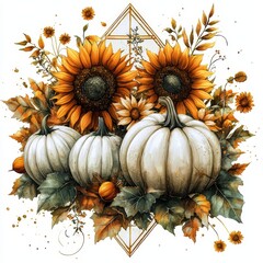 Poster - An image frame with hand painted watercolor sunflowers, perfect for the web and for print