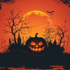 Canvas Print - Ai-generated scary pumpkin on Halloween