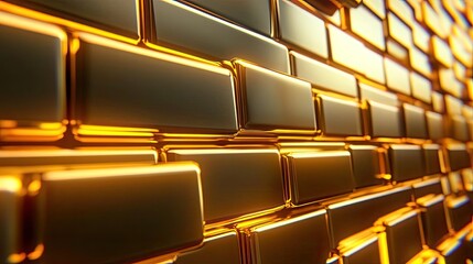 Poster - A close-up view of shiny gold bars stacked together, showcasing their luxurious texture and brilliant reflections.