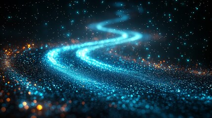 Poster - A futuristic abstract background blending blue and green tones with high-speed light trails