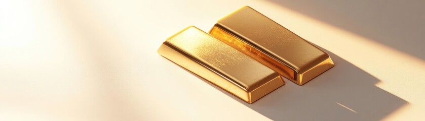 Poster - Two gleaming gold bars reflecting light, symbolizing wealth, luxury, and investment opportunities in a stylish presentation.