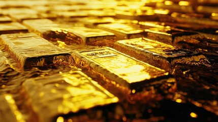 Poster - Close-up view of shining gold bars arranged in a luxurious pattern, symbolizing wealth and opulence.