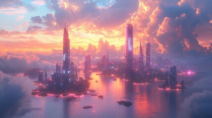 Leinwandbilder - in this vibrant futuristic cityscape, buildings have bold, unconventional shapes, with dynamic dimen