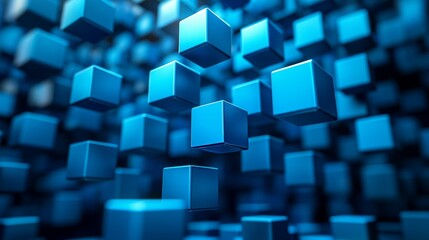 Wall Mural - An abstract image background appears to feature three-dimensional blue cubes floating in a blue void.