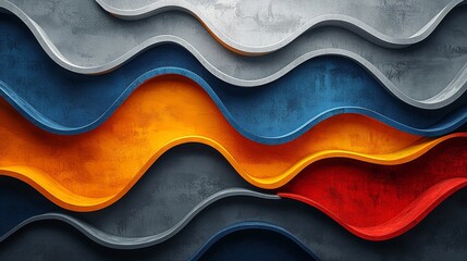 Leinwandbilder - An abstract wave pattern with vibrant orange, teal, and gray hues that creates a visually engaging texture.