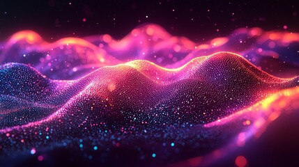 Poster - A beautiful abstract digital wave illustration featuring vibrant red, blue, and purple colors.