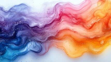 Aufkleber - Flowing abstract watercolor painting of blue, purple, red, and orange hues.