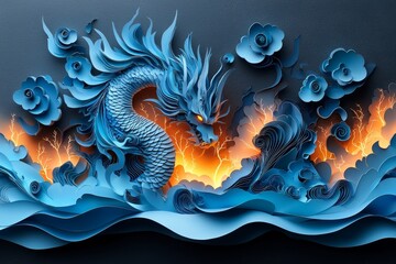 Leinwandbilder - Abstract wave shapes on a blue and black background