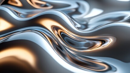 Poster - This abstract photo of liquid metal with reflective surfaces is highlighted by orange light to show the fluid and dynamic patterns of the metal.