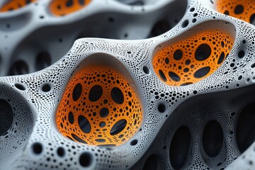 Poster - a dynamic abstract design with perforated patterns, waves, and intricate textures is exhibited in th