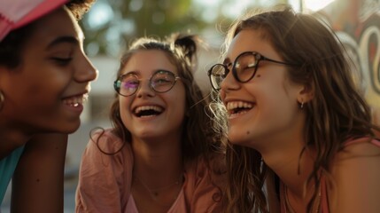 Wall Mural - Group of young people standing together, smiling and laughing