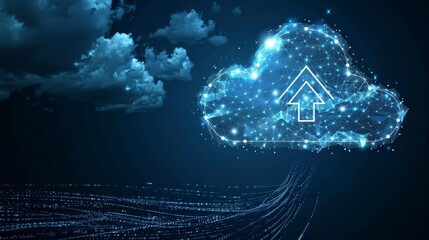 Poster - Futuristic Cloud Computing Technology, Data Upload, Big Data Center and Cloud Storage Concept
