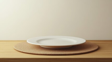 Wall Mural - A white plate sits on a wooden table