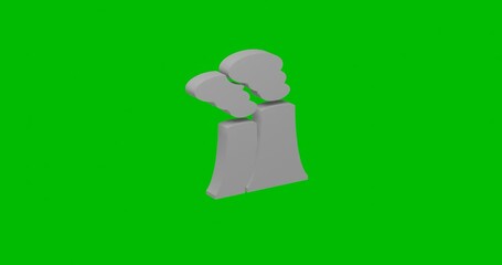 Poster - Animation of rotation of a white industrial pollution symbol with shadow. Simple and complex rotation. Seamless looped 4k animation on green chroma key background