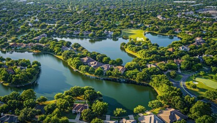 Poster - Aerial View of a Serene Lakeside Community