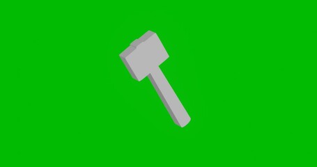 Poster - Animation of rotation of a white mallet symbol with shadow. Simple and complex rotation. Seamless looped 4k animation on green chroma key background