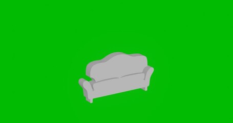 Poster - Animation of rotation of a white sofa symbol with shadow. Simple and complex rotation. Seamless looped 4k animation on green chroma key background