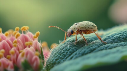 Poster - A detailed shot of a small insect on a flower or leaf, showcasing its intricate features and natural environment.