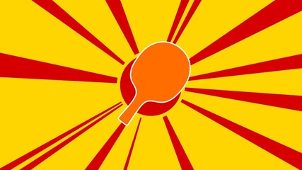 Poster - Table tennis symbol on the background of animation from moving rays of the sun. Large orange symbol increases slightly. Seamless looped 4k animation on yellow background
