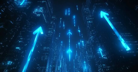 Poster - Building smart cities and advancing technology, New York skyscrapers, rising arrows