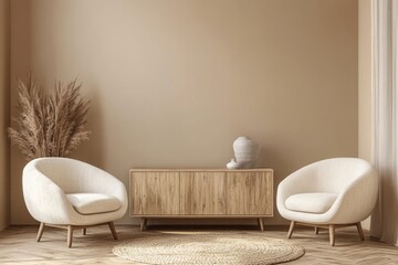Poster - A mockup of an elegant living room interior with two comfortable seats and a sideboard.