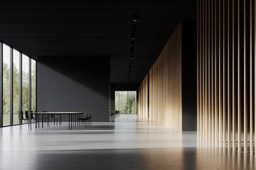 Poster - An interior of a coworking office with gray and wooden furniture and clocks