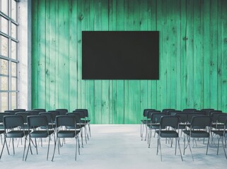 Canvas Print - A green conference hall corner with a projection screen