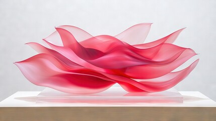 Sticker -   A pink flower sculpture rests on a wooden table against a white background