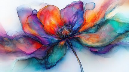 Wall Mural -   A flower with a central orange, purple, green, blue, and red stem is multicolored