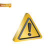 © wfloresarts - 3d shiny yellow alert sign, attention mark, caution icon. Danger, warning, clean emergency hazard notification symbol. Alert notice, warning reminder and attention vector illustration shiny style
