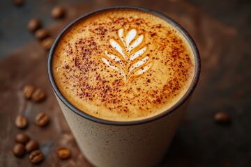 Poster - Drawing made out of milk foam on top of a latte mug, digital painting illustration