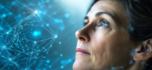 Poster - Data encryption, digital holograms, and biometric scanning of a young woman
