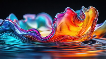 Poster -   A colorful object floats on a body of water with ripples below