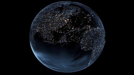 Poster - Earth with illuminated continents, interconnected network lines, on a dark background. Future internet concept.