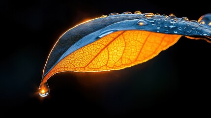 Wall Mural -   A high-resolution photo of a leaf with droplets of water on its tips