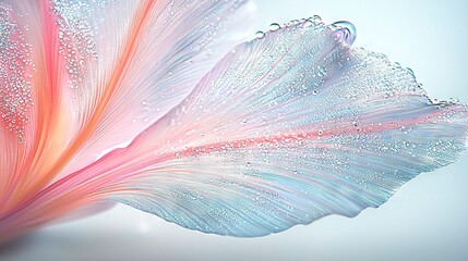 Sticker -   Pink-blue flower with water droplets on petals against a light blue backdrop