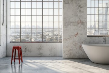 Wall Mural - Bathroom interior with tub, side table, and window. Mockup.