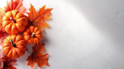 Sticker -   A group of pumpkins sitting on a table with red and orange leaves in the background