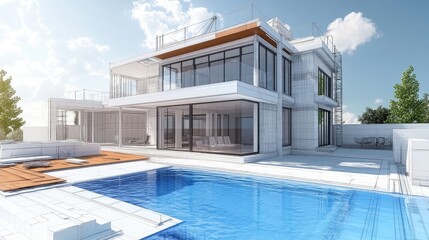 Poster - 3D illustration of a modern house under construction