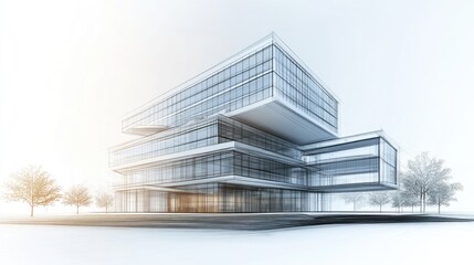 Poster - 3D illustration of a modern architectural building design sketch