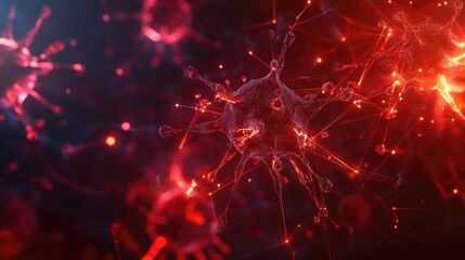 Poster - 3D illustration of a medical backdrop featuring abstract virus cells integrated with cyber inspired particle design